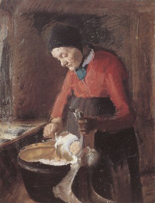 Anna Ancher Alte Lene eine Gans rupfend Wandbild