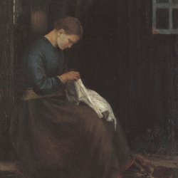 Anna-Ancher-Junges-naehendes-Maedchen-vor-einer-Haustuer