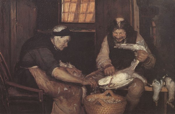 Anna Ancher Two Old People Plucking Gulls Wandbild