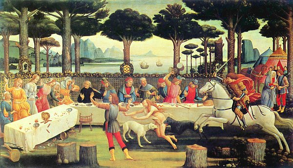 Sandro Botticelli Gemaelde zu Boccaccios Decameron Dritte Episode Wandbild