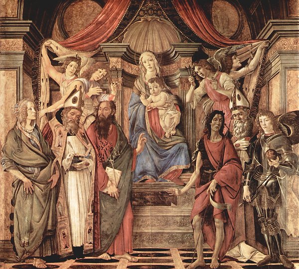 Sandro Botticelli Thronende Madonna Engel und Heilige Wandbild