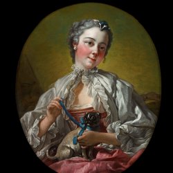 Francois-Boucher-A-young-lady-holding-a-pug-dog