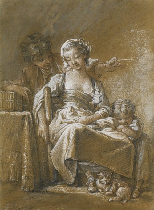 Francois Boucher A young woman with childrean Wandbild