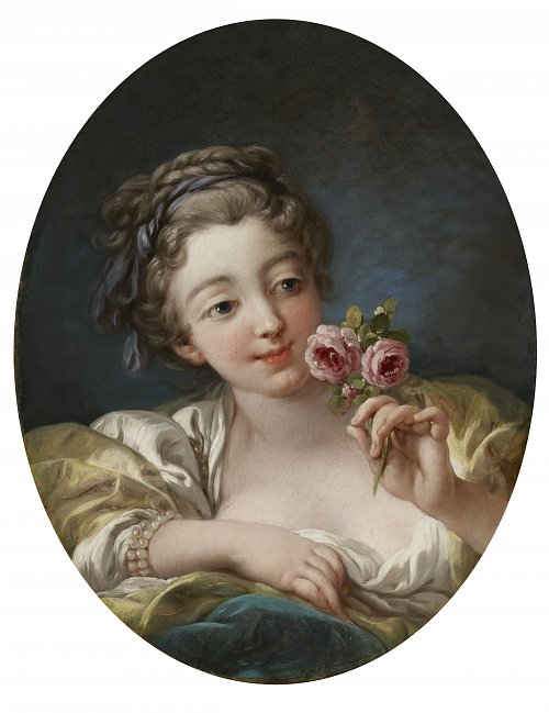 Francois Boucher Girl with Roses Wandbild