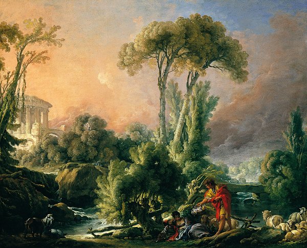 Francois Boucher River Landscape with an Antique Temple Wandbild