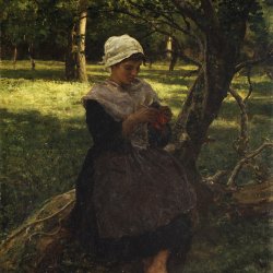 Jules-Breton-A-peasant-girl-knitting