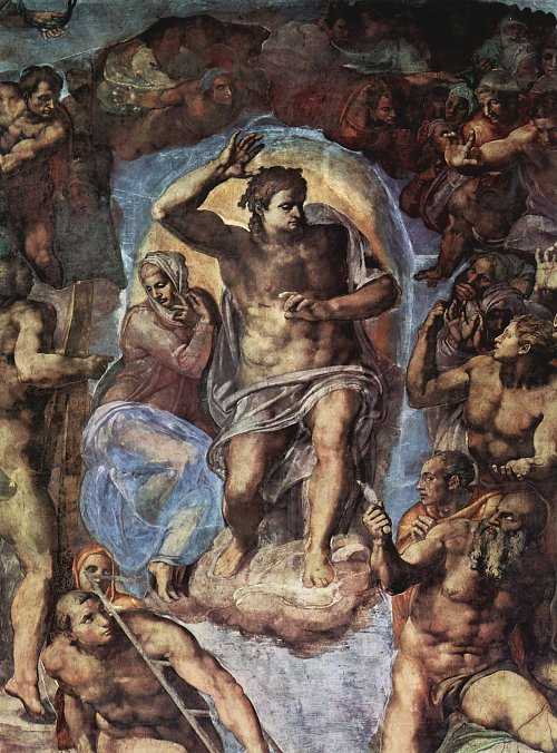 Michelangelo Buonarroti Sixtinische Kapelle Das juengste Gericht Christus mit Maria Wandbild