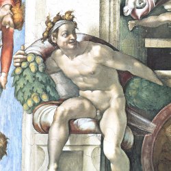Michelangelo-Buonarroti-Sixtinische-Kapelle-Dekorative-Elemente-Ein-Ignudo