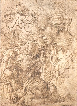 Michelangelo Buonarroti Studienblatt Madonna und Figuren Wandbild