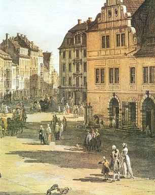 Canaletto II Das Alte Gewandhaus mit Staffelgiebel dahinter die Buergerhaeuser der Pirnaischen Gasse Wandbild