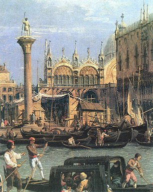 Canaletto Rueckkehr des Bucintoro zum Molo am Himmelfahrtstag Detail Wandbild