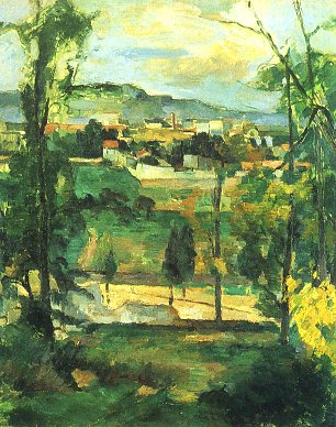 Paul Cezanne Dorf hinter den Baeumen Wandbild