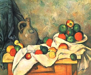 Paul Cezanne Stillleben Draperie Krug und Obstschale Wandbild
