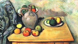 Paul Cezanne Stillleben Krug und Fruechte auf einem Tisch Wandbild