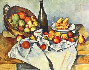 Paul Cezanne Stillleben mit Flasche und Apfelkorb 1 Wandbild