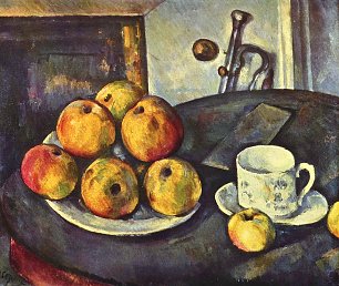 Paul Cezanne Stillleben mit Flasche und Apfelkorb 2 Wandbild