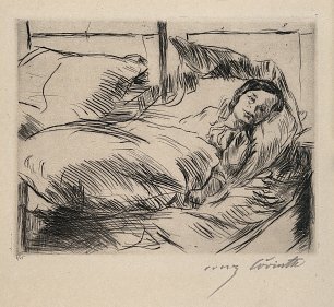 Lovis Corinth A female patient in a hospital bed Drypoint Wandbild