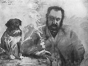Lovis Corinth Herr am Tisch mit Hund Wandbild