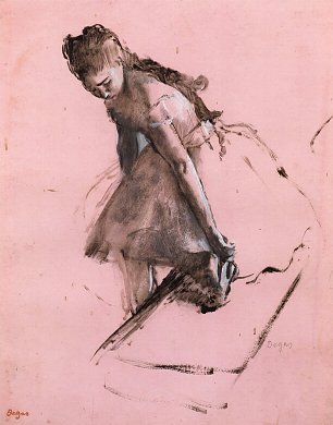 Edgar Degas Taenzerin in ihren Schuh schluepfend Wandbild