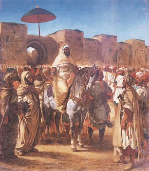 Eugene Delacroix Der Sultan von Marokko Mulay Abd Er Rahman und sein Gefolge vor dem Palast in Meknes Wandbild