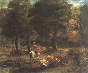 Eugene Delacroix Griechische Reiter rasten im Wald Wandbild