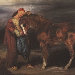 Eugene-Delacroix-Junger-Tuerke-streichelt-sein-Pferd