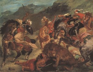 Eugene Delacroix Loewenjagd 2 Wandbild