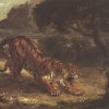 Eugene-Delacroix-Tiger-greift-eine-um-den-Baum-gewundene-Schlange-an