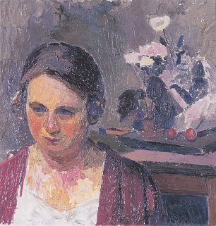 Felix Esterl Frau des Kuenstlers mit Blumen Wandbild