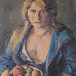 Felix-Esterl-Frau-des-Kuenstlers-mit-Fruchtteller