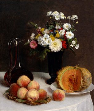 Henri Fantin Latour Still Life with a Carafe Flowers and Fruit Wandbild