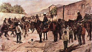 Giovanni Fattori Artilleriecorps zu Pferd auf einer Dorfstrasse Wandbild