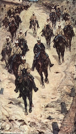Giovanni Fattori Kavalleriecorps auf einer Dorfstrasse Wandbild