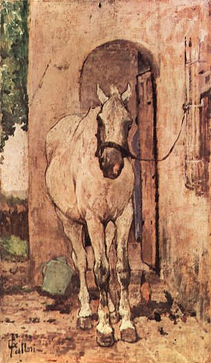 Giovanni Fattori Weisses Pferd vor einer Tuer Wandbild