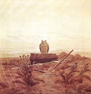 Caspar David Friedrich Landschaft mit Grab Sarg und Eule Wandbild