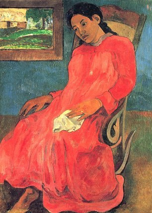 Paul Gauguin Frau im roten Kleid Wandbild