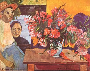 Paul Gauguin Grosser Blumenstrauss mit tahitischen Kindern Wandbild