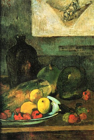 Paul Gauguin Stillleben vor einem Stich von Delacroix Wandbild