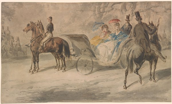 Constantin Guys Women in a Carriage with Men on Horseback Wandbild