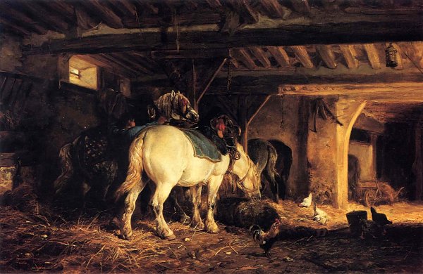 Charles Emile Jacque In the Stable Wandbild