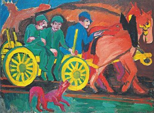 Ernst Ludwig Kirchner Pferdegespann mit drei Bauern Wandbild