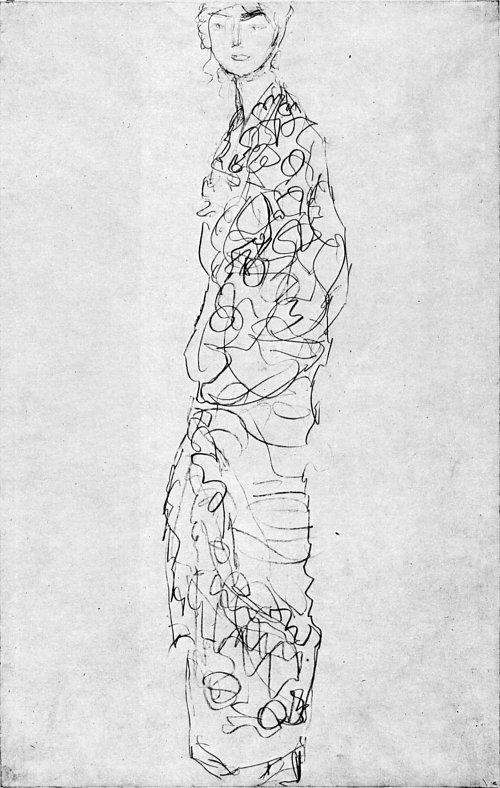 Gustav Klimt Dame im Kimono Zeichnung Wandbild