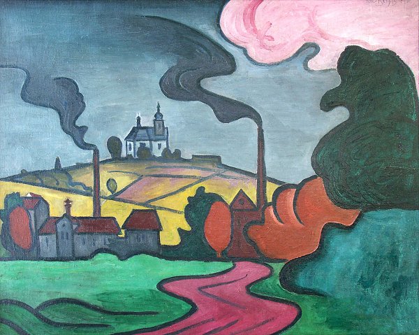 Bohumil Kubista Landschaft mit Kirchlein Wandbild