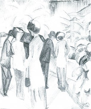 August Macke Dame in gruener Jacke Skizze zum Bild Wandbild