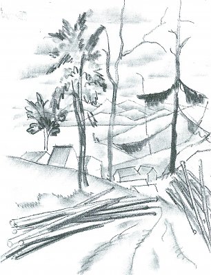 August Macke Landschaft mit Baumstaemmen Wandbild