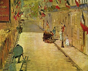 Edouard Manet Rue Mosnier mit Fahnen Wandbild