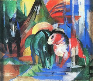 Franz Marc Drei Pferde an der Traenke Wandbild