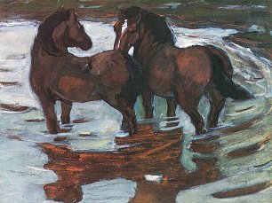 Franz Marc Zwei Pferde in der Schwemme Wandbild
