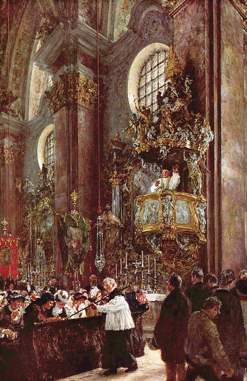 Adolph Menzel Kanzelpredigt in der Pfarrkirche zu Innsbruck Wandbild
