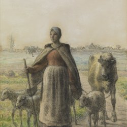 Jean-Francois-Millet-Paysanne-conduisant-aux-champs-sa-vache-es-ses-moutons